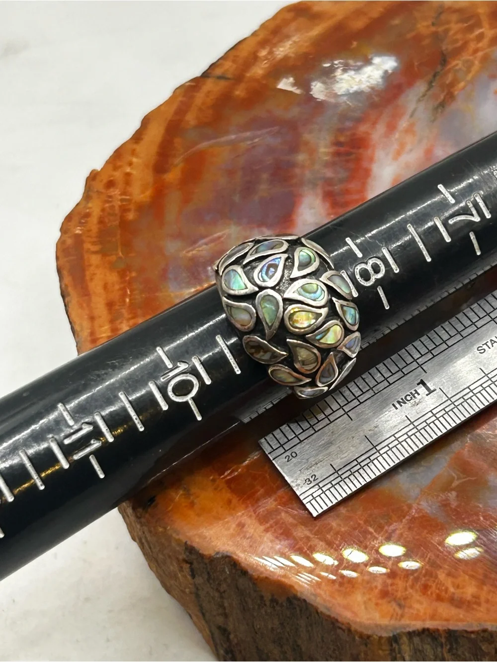 Vintage Sterling Silver Abalone Shell Ring - Size 9